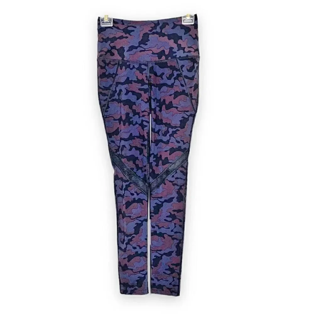 Splits 59 Purple Blue Camo Leggings 7/8 Length Mesh Cut Out Women’s Size Small S